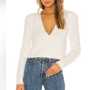 Majorelle “Vivica” Fuzzy Pearl Accent Cream Cardigan Sweater Size XS